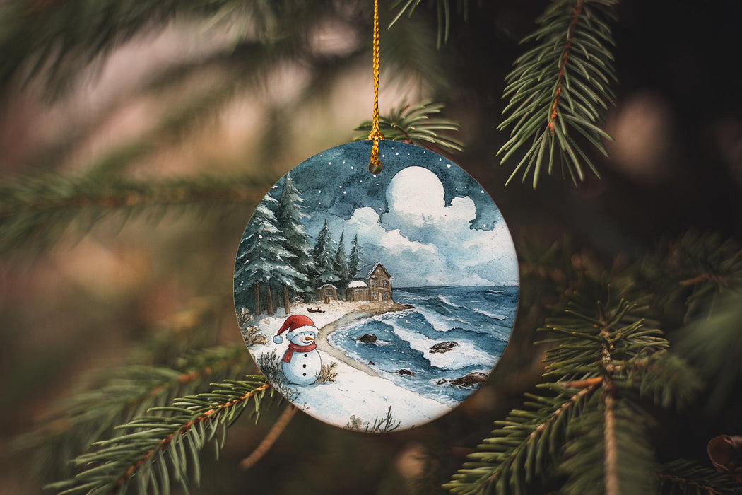 a christmas ornament hanging from a christmas tree