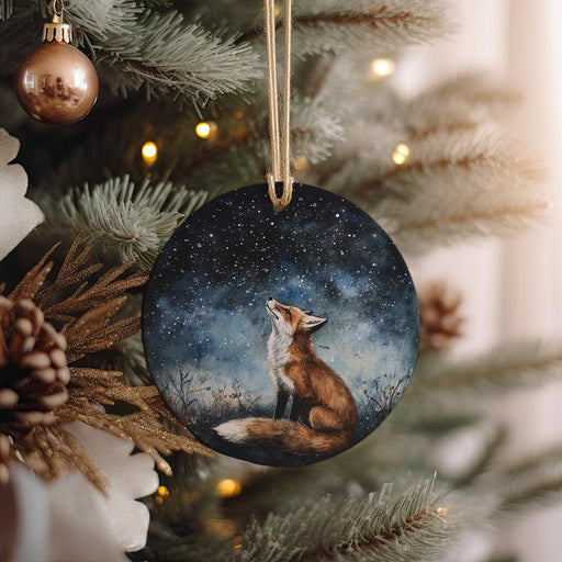 a christmas ornament hanging from a christmas tree