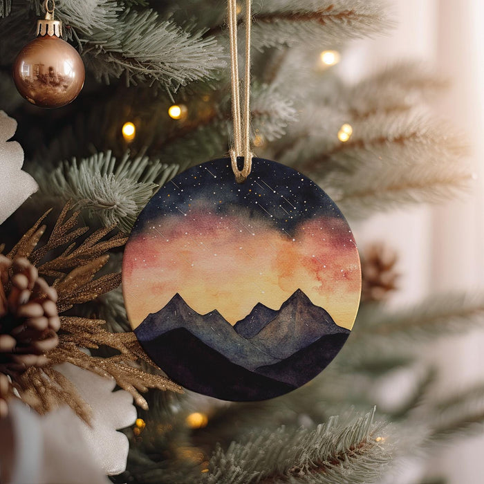 a christmas ornament hanging from a christmas tree