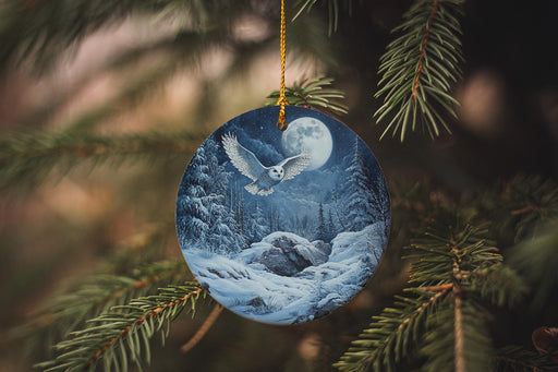 a ceramic ornament hanging from a christmas tree
