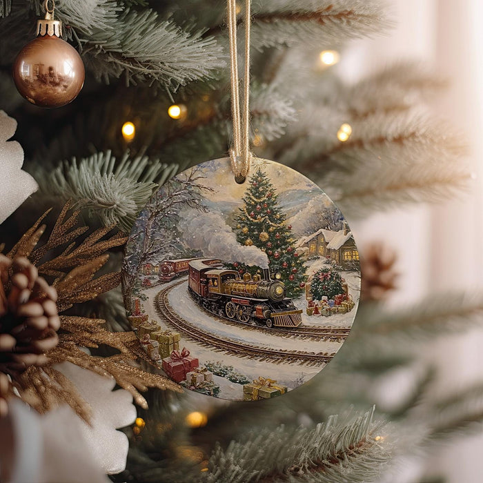 a christmas ornament hanging from a christmas tree
