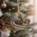 a christmas ornament hanging from a christmas tree