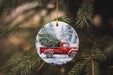 a christmas ornament hanging from a tree