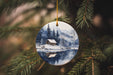 a christmas ornament hanging from a christmas tree