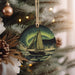 a christmas ornament hanging from a christmas tree