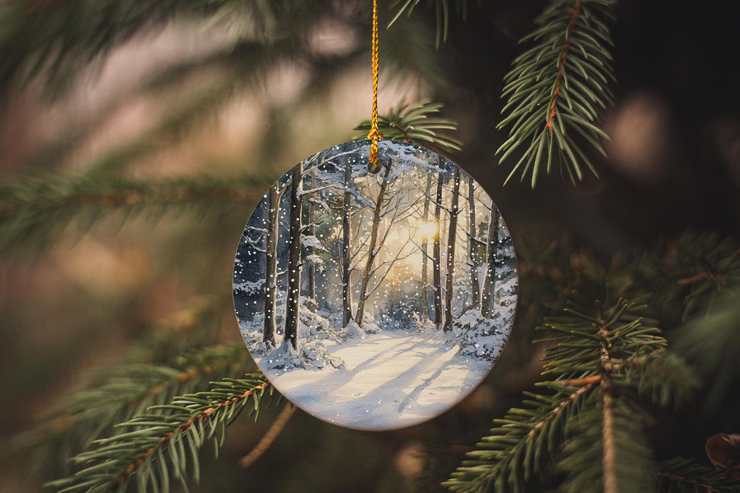 a christmas ornament hanging from a tree