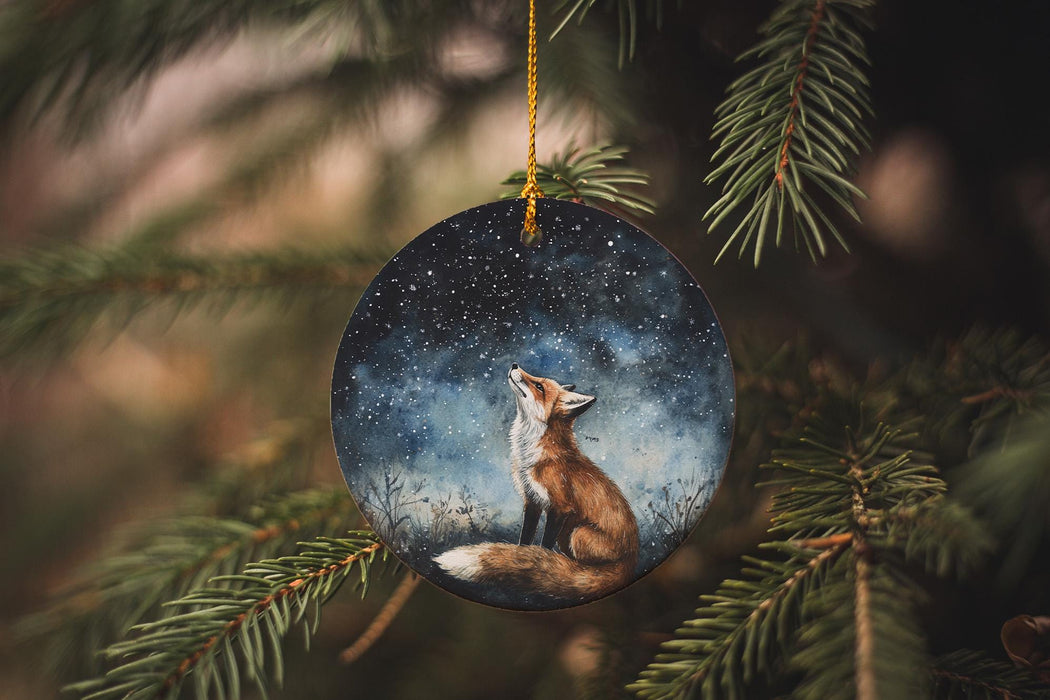 a glass ornament with a fox on it