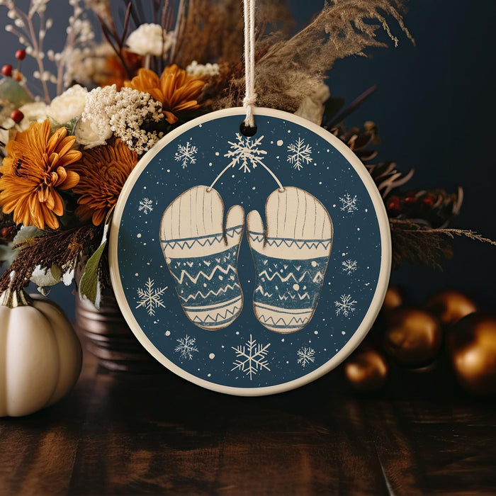 a christmas ornament with a pair of mittens on it