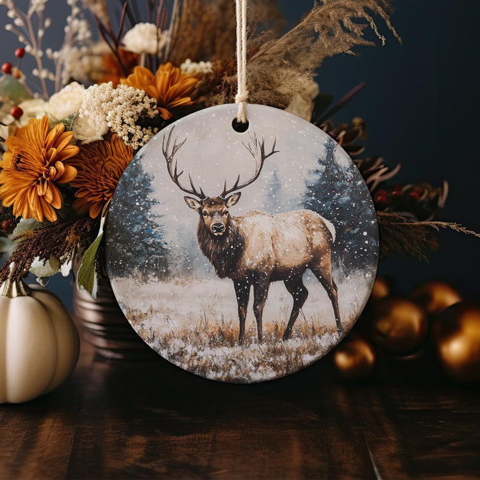 a ceramic ornament with a picture of a deer