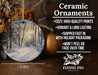 a ceramic ornament with a snowy forest scene