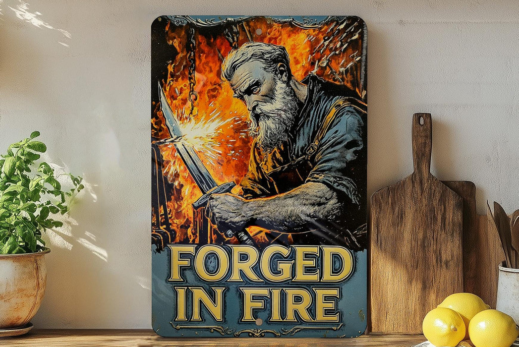a painting of a man working on a fire
