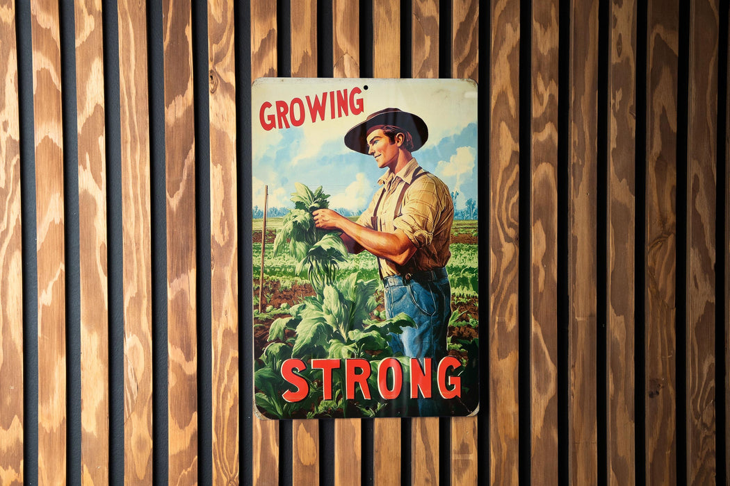 a picture of a man holding a plant on a wall