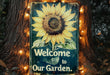 a welcome sign with a sunflower on it