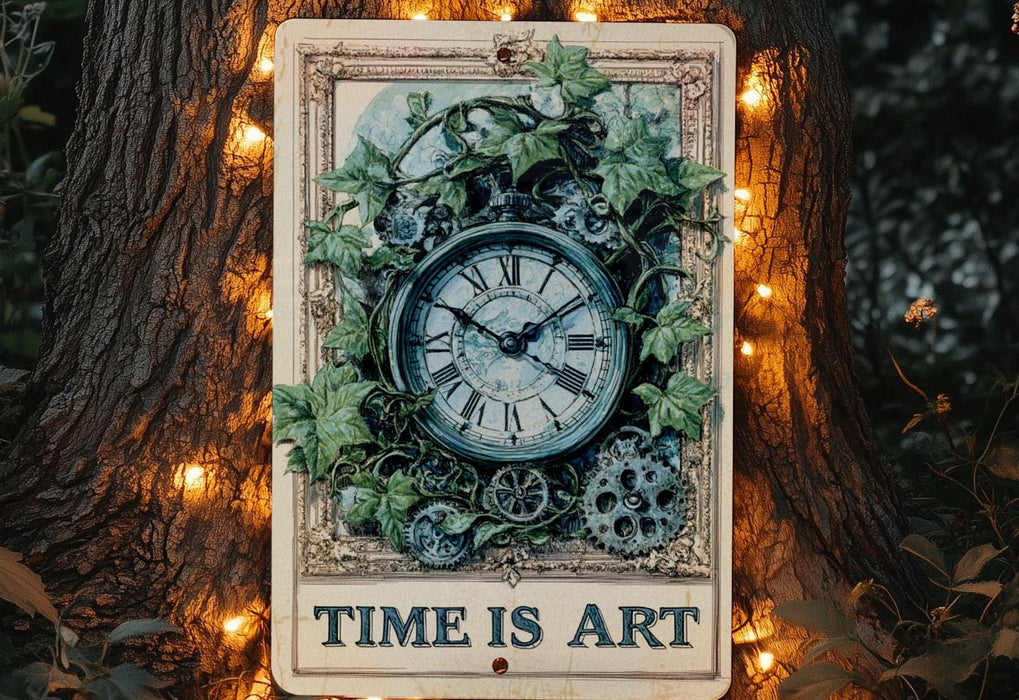 a picture of a clock that is on a tree