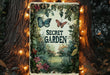 a sign that reads secret garden surrounded by lights