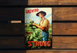 a picture of a man in a cowboy hat holding a plant
