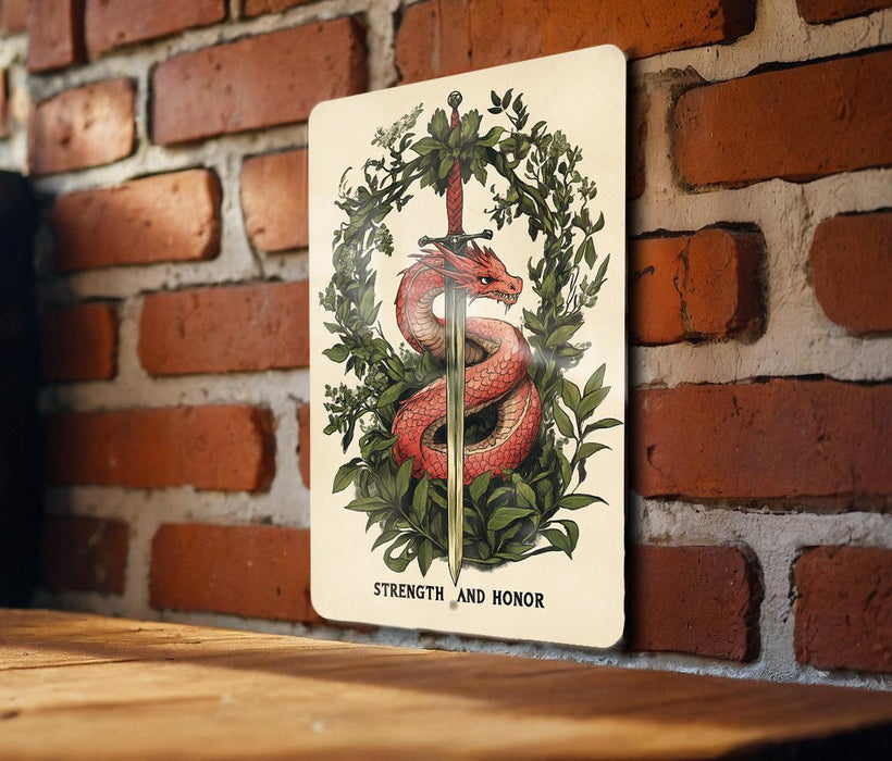 a picture of a snake on a sign on a brick wall