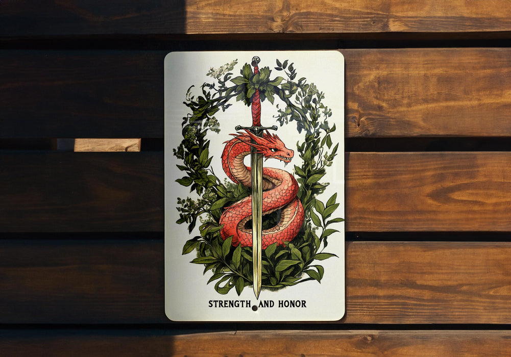 a picture of a red snake on a white sign