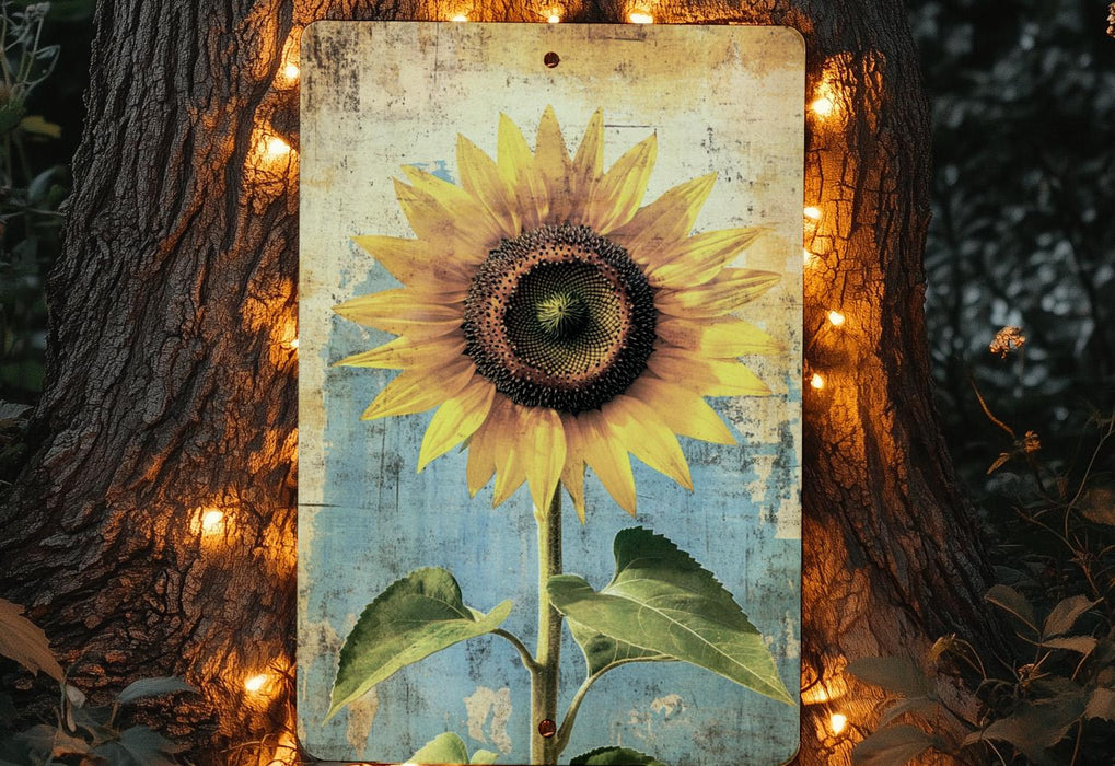 a painting of a sunflower on a piece of wood