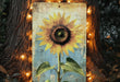 a painting of a sunflower on a piece of wood