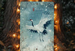 a picture of a white crane on a blue background