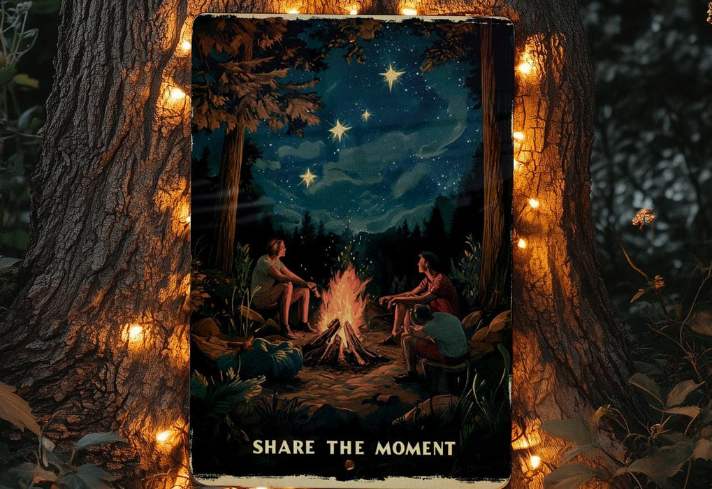 a painting of people sitting around a campfire