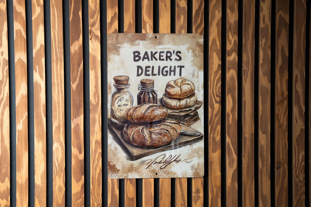 a sign on a wooden wall that says baker's delight