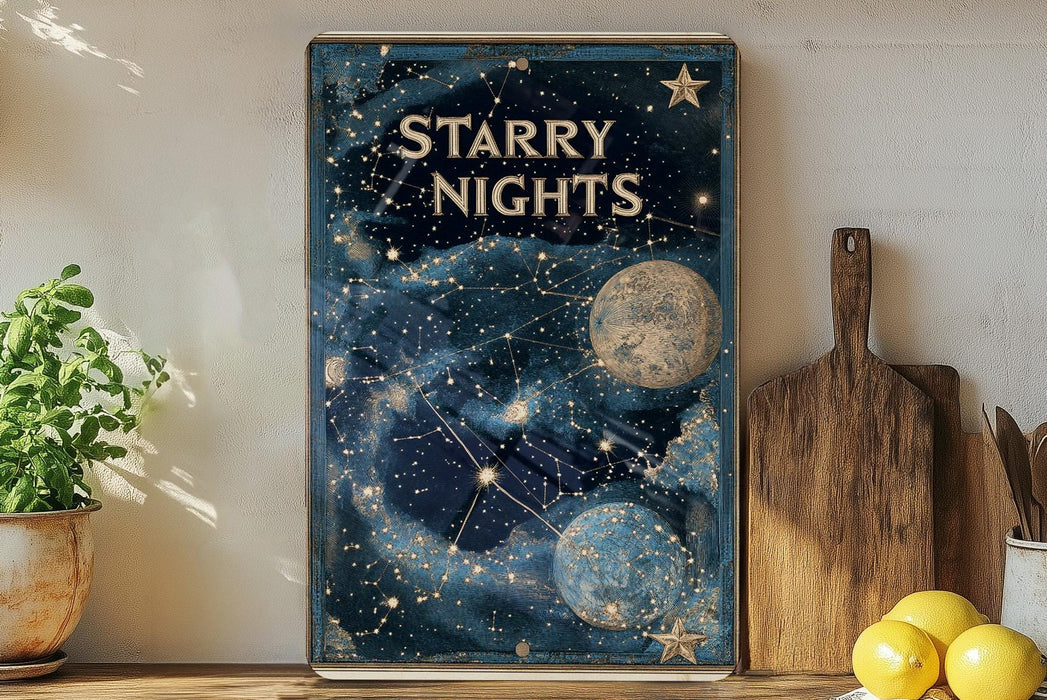 a picture of a stary night with the words starry nights on it