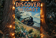 a picture of a train on a poster on a tree