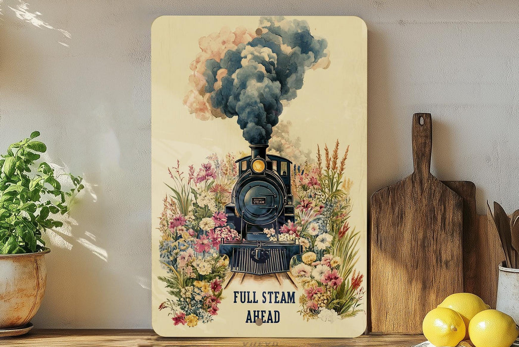 a painting of a steam engine on a shelf