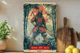 a poster of a samurai standing in a forest