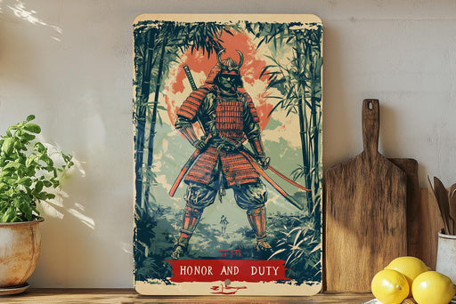a poster of a samurai standing in a forest