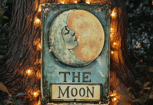 a sign with a picture of the moon on it