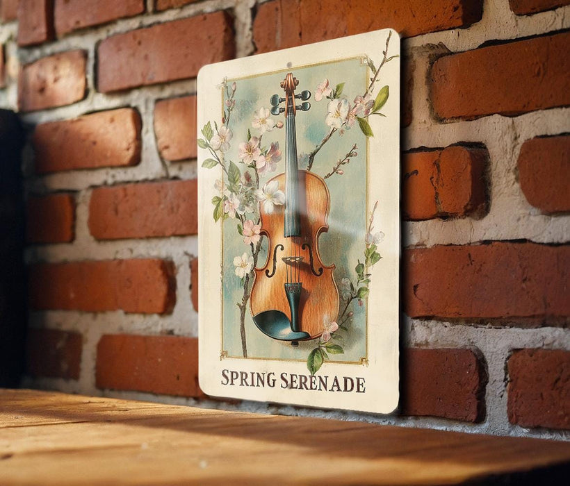 a picture of a violin on a brick wall
