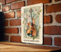 a picture of a violin on a brick wall