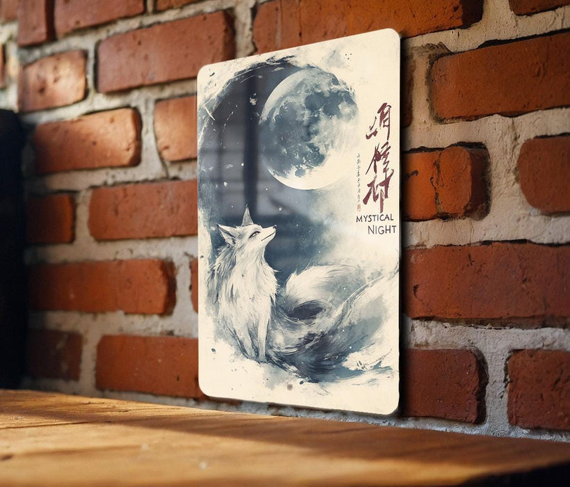 a picture of a wolf on a brick wall