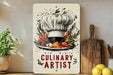 a painting of a chef's hat with vegetables on a plate