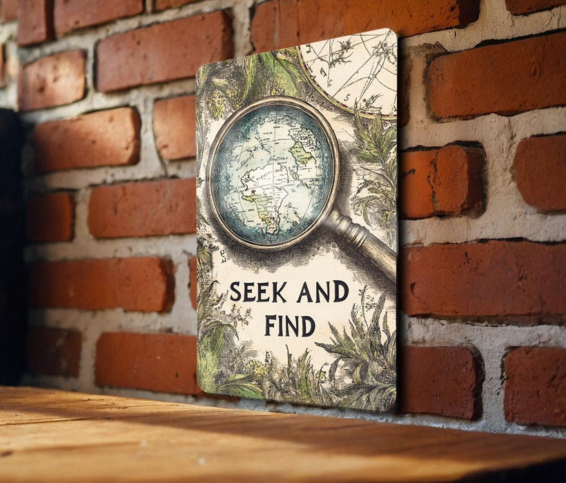 a picture of a magnifying glass on a brick wall