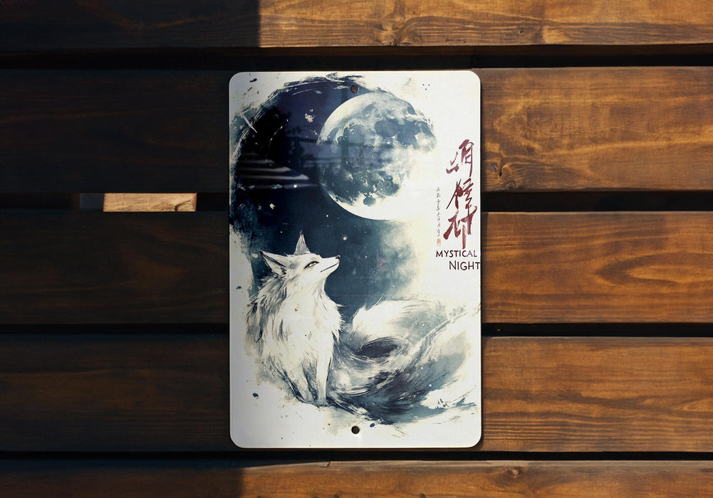 a picture of a wolf on a wooden bench