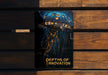 a poster of a jellyfish on a wooden bench