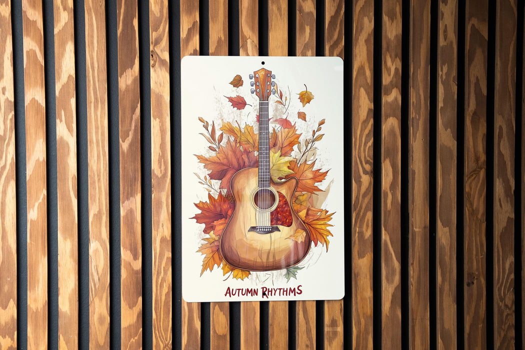 a picture of a guitar on a wooden wall