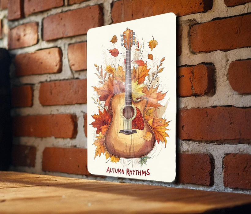 a picture of a guitar on a brick wall
