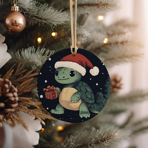 a christmas ornament hanging from a christmas tree