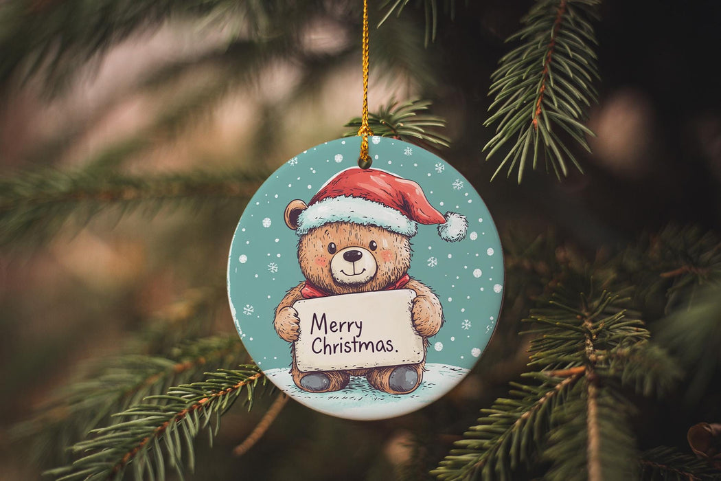a christmas ornament hanging from a christmas tree