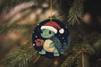 a christmas ornament hanging from a tree