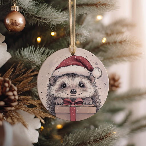 a christmas ornament hanging from a christmas tree