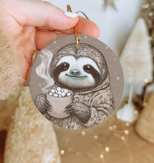 a slotty holding a cup of coffee ornament