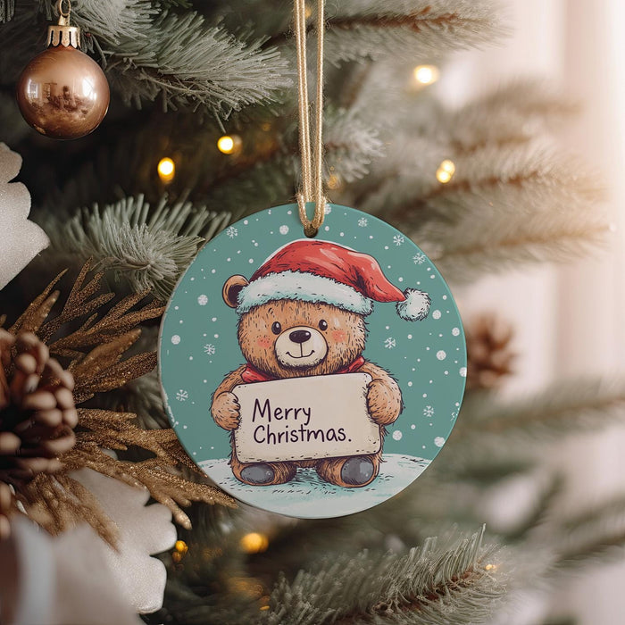 a christmas ornament hanging from a christmas tree
