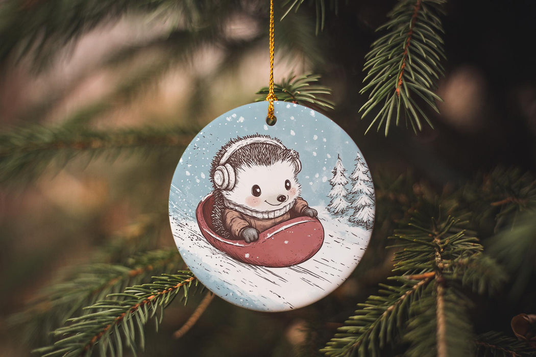 a christmas ornament hanging from a christmas tree