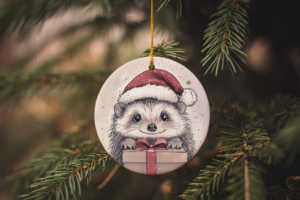 a christmas ornament hanging from a christmas tree